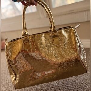 BCBGMAXAZRIA Metallic Gold Croc-Embossed Women's HandBag